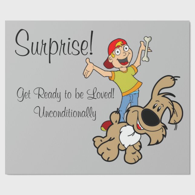 Papier Cadeau Papier à envelopper brillant, Chien surprise (Plat)