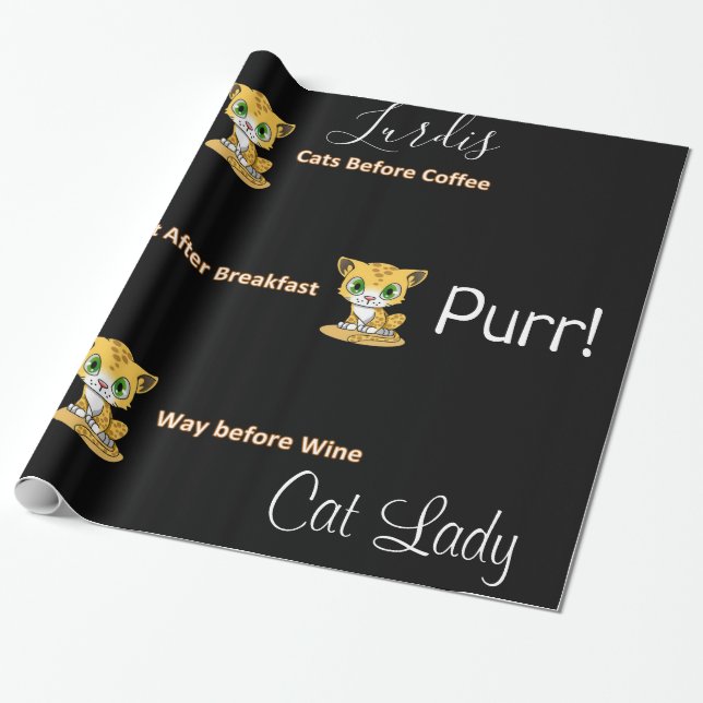 Papier Cadeau Papier à envelopper brillant, Dame au chat avant l (Déroulé)