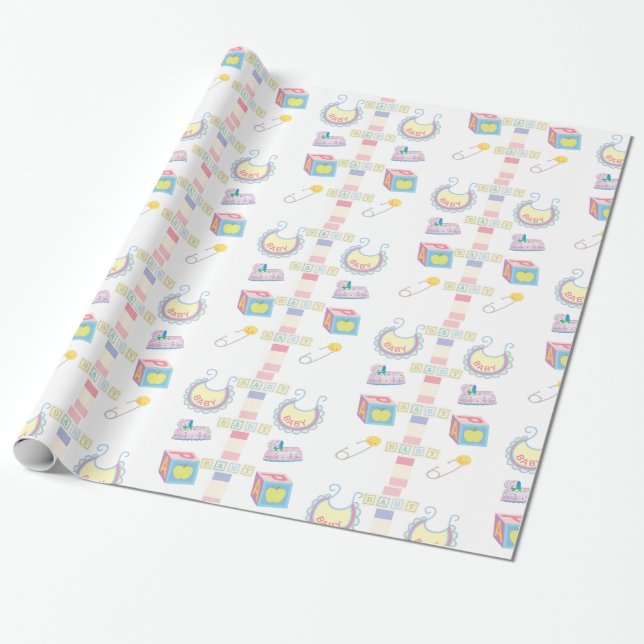 Papier Cadeau Papier à envelopper brillant Nouveau Douche bébé (Déroulé)