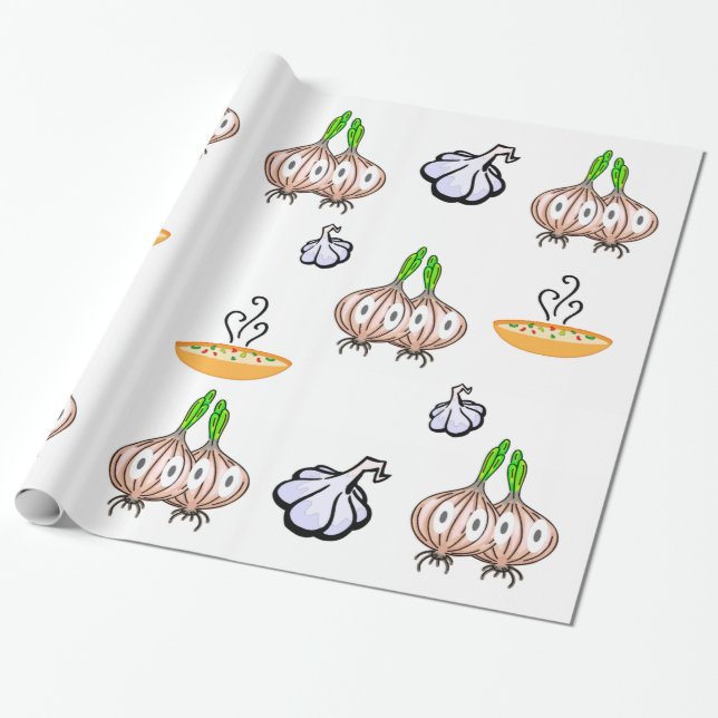 Papier Cadeau Papier à envelopper brillant Oignons Ail Soupe Che (Déroulé)