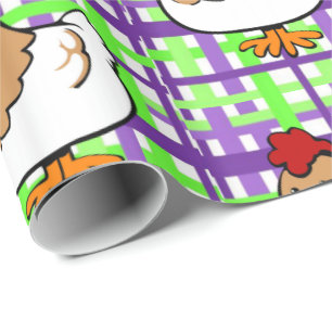 Papier Cadeau Papier à envelopper brillant Poulet violet Plaid J
