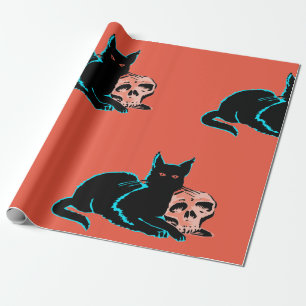 Papier Cadeau Papier à envelopper CHAT NOIR ANIMÉ AVEC SKULL