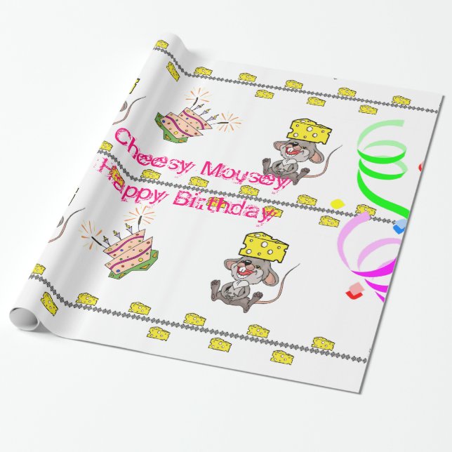 Papier Cadeau Papier à envelopper Cheesy Mousey Joyeux anniversa (Déroulé)