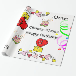 Papier Cadeau Papier à envelopper Cheesy Red Heart Joyeux annive
