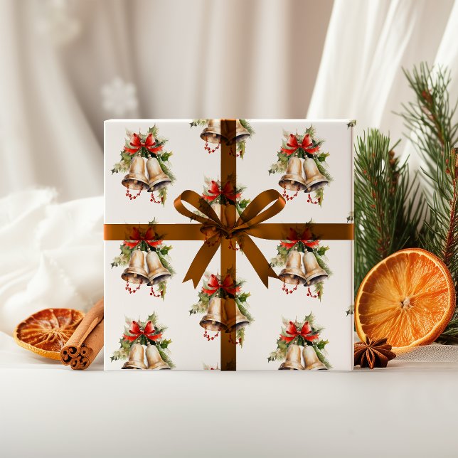 Papier Cadeau Papier à envelopper de cloches de Noël en Rouge, o (Créateur téléchargé)