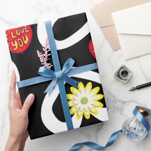Papier Cadeau Papier à envelopper de la Saint-Valentin noir (Cadeaux)