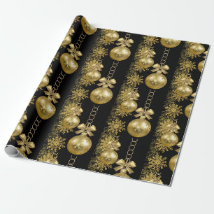 Papier Cadeau Papier à envelopper de Noël Boules d'or noir