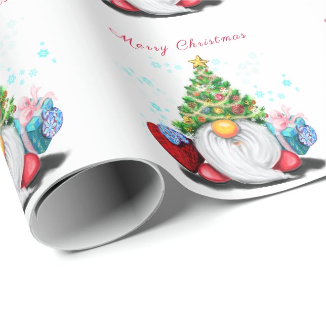 Papier Cadeau Papier à envelopper de Noël mignonne Gnome avec ca (Coin rond)