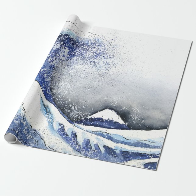 Papier Cadeau Papier à envelopper JAPONAIS GRANDE VAGUE COULEUR  (Déroulé)