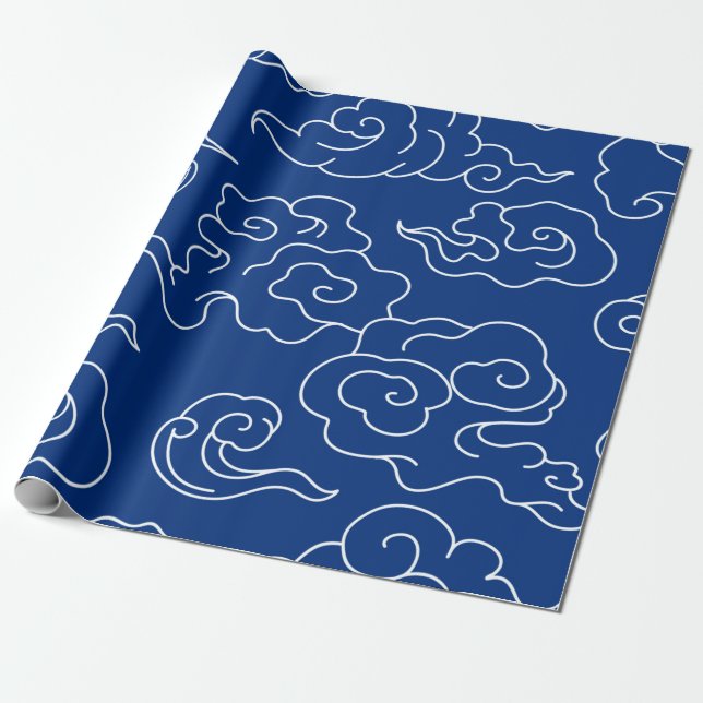 Papier Cadeau Papier à envelopper JAPONAIS NUAGE MOTIF BLEU (Déroulé)