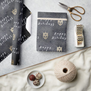 Papier Cadeau Papier à envelopper Joyeuses fêtes Crânes noirs