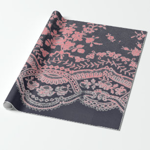 Papier Cadeau Papier à envelopper LACE NOIR ET ROSE ANTIQUE