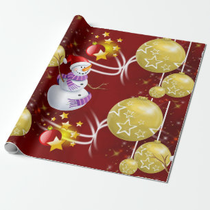 Papier Cadeau Papier à envelopper Noël Boules d'or Snowman