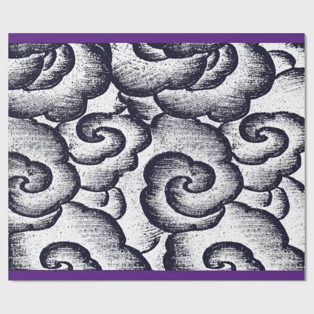 Papier Cadeau Papier à envelopper NUAGES JAPONAIS PURPLE TRIM (Plat)