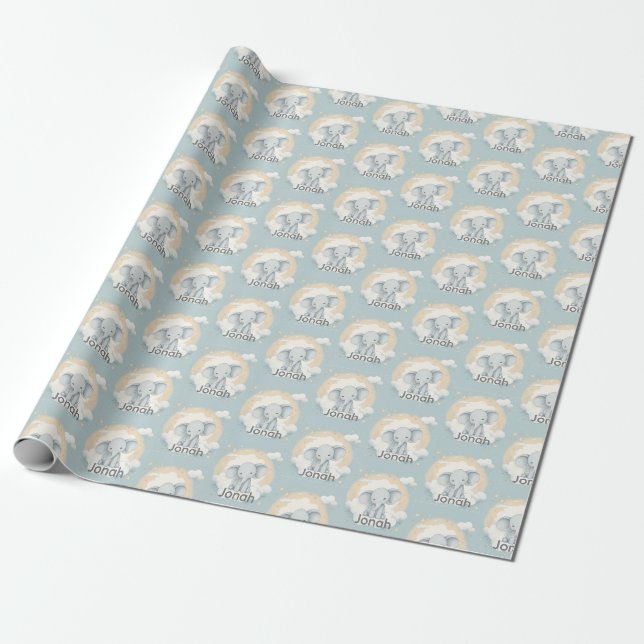 Papier Cadeau Papier à envelopper personnalisable Baby Boy Eleph (Déroulé)