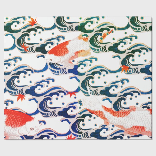 Papier Cadeau Papier à envelopper POISSON KOI ET MOTIF WAVE (Couture)