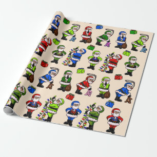 Papier Cadeau Papier à envelopper Quatre Santas Couleurs