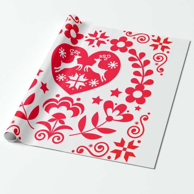 Papier Cadeau Papier à envelopper RED SCANDINAVIAN NOËL DESIGN (Déroulé)