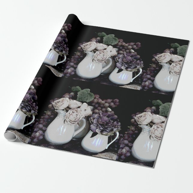Papier Cadeau Papier à envelopper Rl 6' Pitchers, Raisins et Fle (Déroulé)