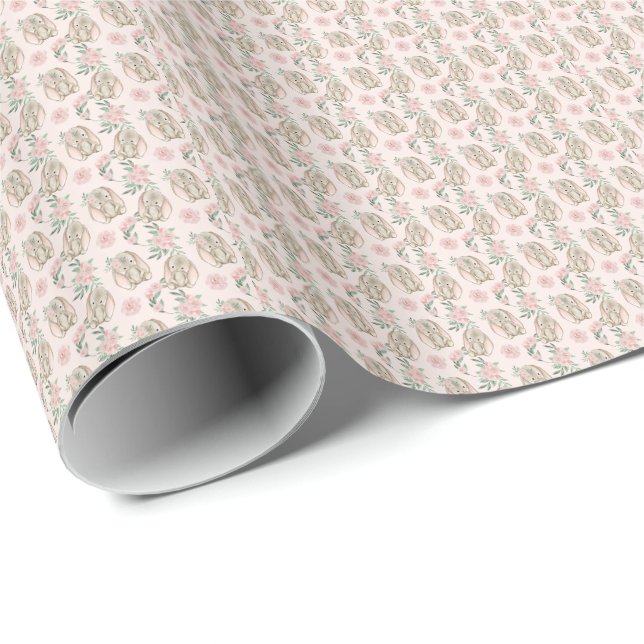 Papier Cadeau Papier à envelopper rose pour bébé adorable lapins (Coin rond)