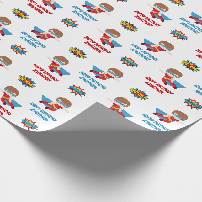 Papier Cadeau Papier à envelopper Superhero (Nom Personnalisé Du (Coin)