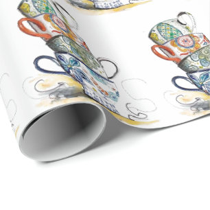 Papier Cadeau Papier à envelopper - Teacups Vintages