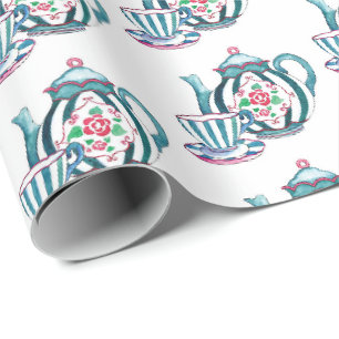 Papier Cadeau Papier à envelopper - Teapot à rayures bleues, Cou