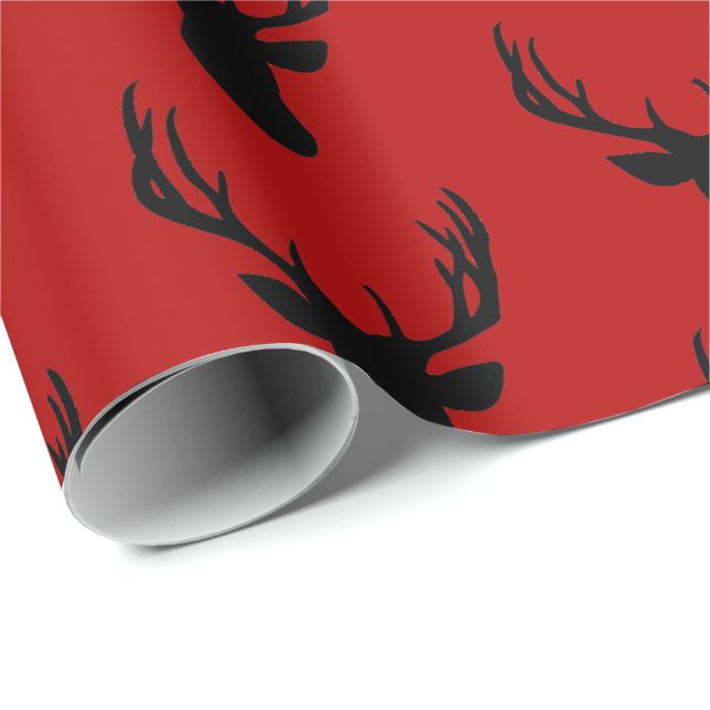 Papier Cadeau Papier à envelopper - Tête de cerf rouge et noir (Coin rond)