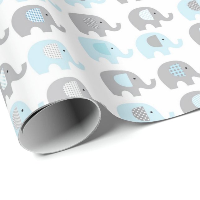 Papier Cadeau Papier à enveloppes - Eléphants Bleus (Coin rond)