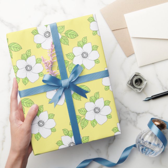 Papier Cadeau Papier à Motif à fleur d'anémone dessiné à la main (Cadeaux)
