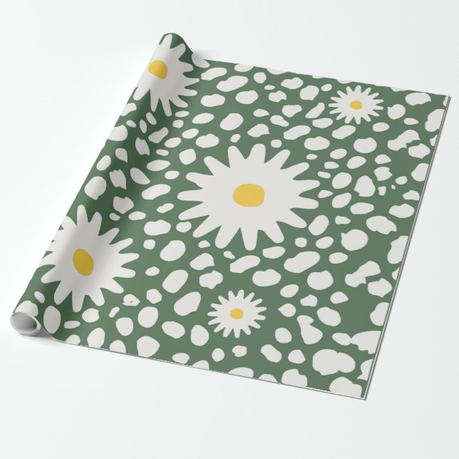 Papier Cadeau Papier à Motif blanc vert floral (Déroulé)