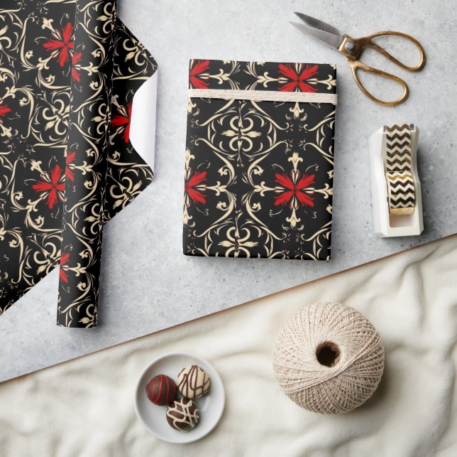 Papier Cadeau Papier à Motif gothique noir et rouge (Artisanat)