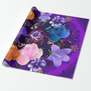 Papier Cadeau Papier Abstrait à enveloppement floral violet vibr