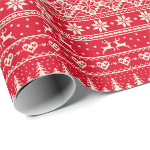 Papier Cadeau Papier alpin crème de motif de pullover de Noël