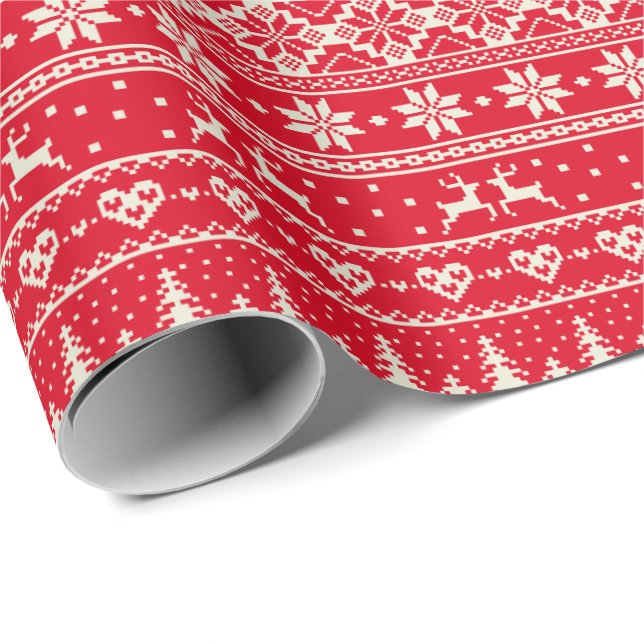 Papier Cadeau Papier alpin crème de motif de pullover de Noël (Coin rond)