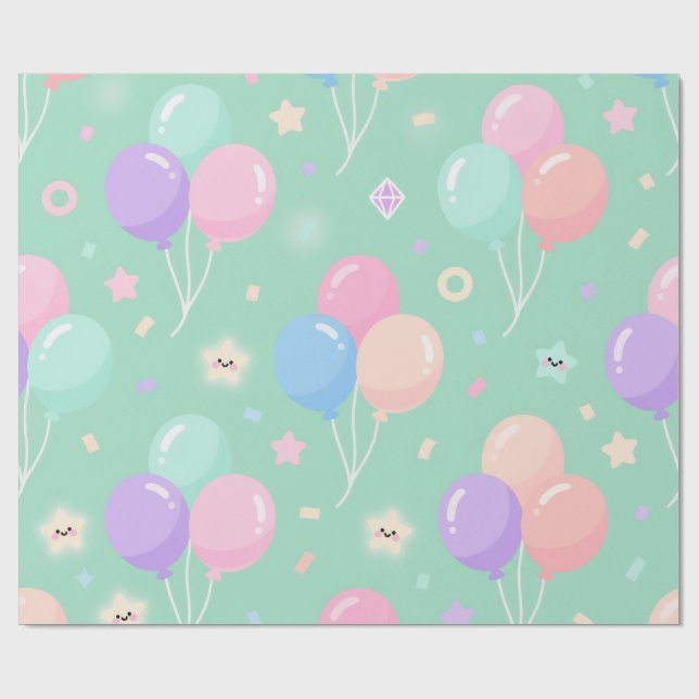 Papier Cadeau Papier Anniversaire de enfant vert Pastel (Plat)