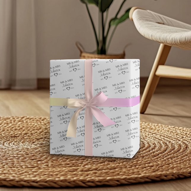 Papier Cadeau Papier anniversaire personnalisé pour couples Mr & (Customized Mr & Mrs Couples Anniversary Wrapping Paper)