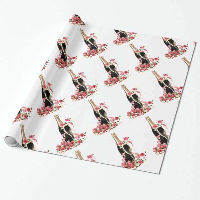 Papier Cadeau Papier blanc Rose et champagne (Déroulé)