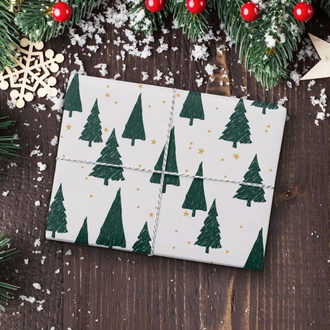 Papier Cadeau Papier blanc vert à enveloppement de Noël (Créateur téléchargé)