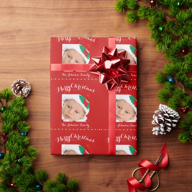 Papier Cadeau Papier blanc vert de Noël rouge mignon (Cadeau de vacances)