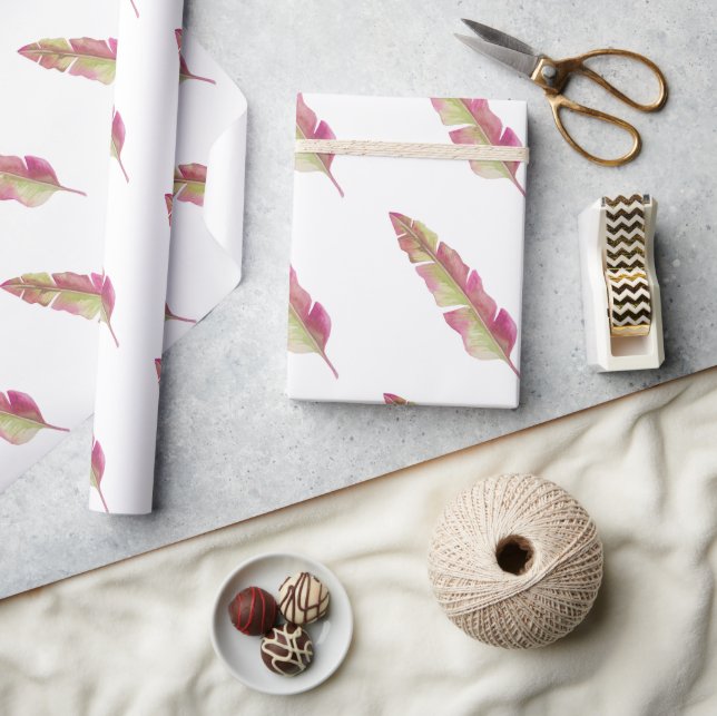 Papier Cadeau Papier Boho Chic Rose et Vert Feather Wrapper (Artisanat)