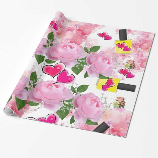 Papier Cadeau Papier brillant à envelopper, ongle jaune floral p (Déroulé)