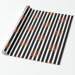 Papier Cadeau Papier brillant, Black White Stripe Star