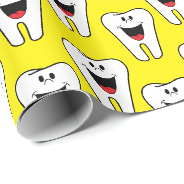 Papier Cadeau Papier brillant, Dentiste Jaune Dents (Coin rond)