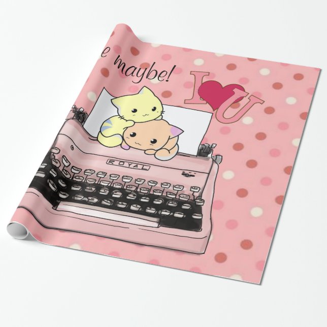 Papier Cadeau Papier brillant, Machine à écrire rose Appel peut- (Déroulé)