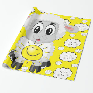 Papier Cadeau Papier brillant, Mouton Jaune Soleil Nuages