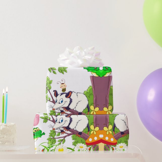 Papier Cadeau Papier brillant, Possum floral Poussins Grenouille (Cadeaux de fête)