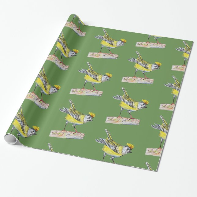 Papier Cadeau Papier brillant pour oiseaux jaunes (Déroulé)