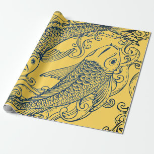 Papier Cadeau Papier-cadeau JAPONAIS à écorce JAUNE POISSON