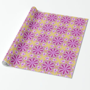 Papier Cadeau Papier-cadeau motif rose fuchsia étoiles florales